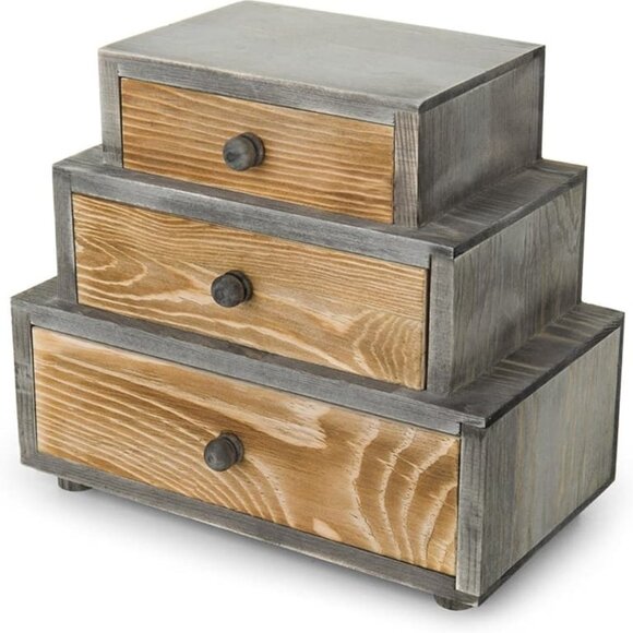 NEW 3 Drawer Rustic Wooden Jewelry and Cosmetic Vanity Organizer - Picture 1 of 8